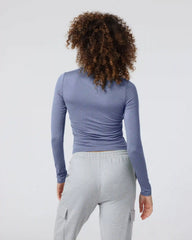 Long Sleeve Halo Ruched Tee | Blue Heron Heather