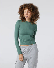 Long Sleeve Halo Ruched Tee | Sea Pine Heather