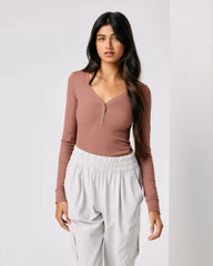Long Sleeve Pose Henley | Terracotta