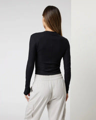 Long Sleeve Cove Mock Neck Top | Black