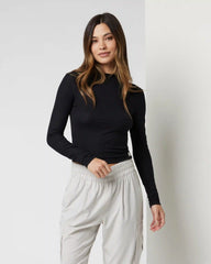 Long Sleeve Cove Mock Neck Top | Black