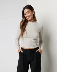 Long Sleeve Cove Mock Neck Top | Ecru