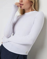 Long Sleeve Cove Mock Neck Top | White