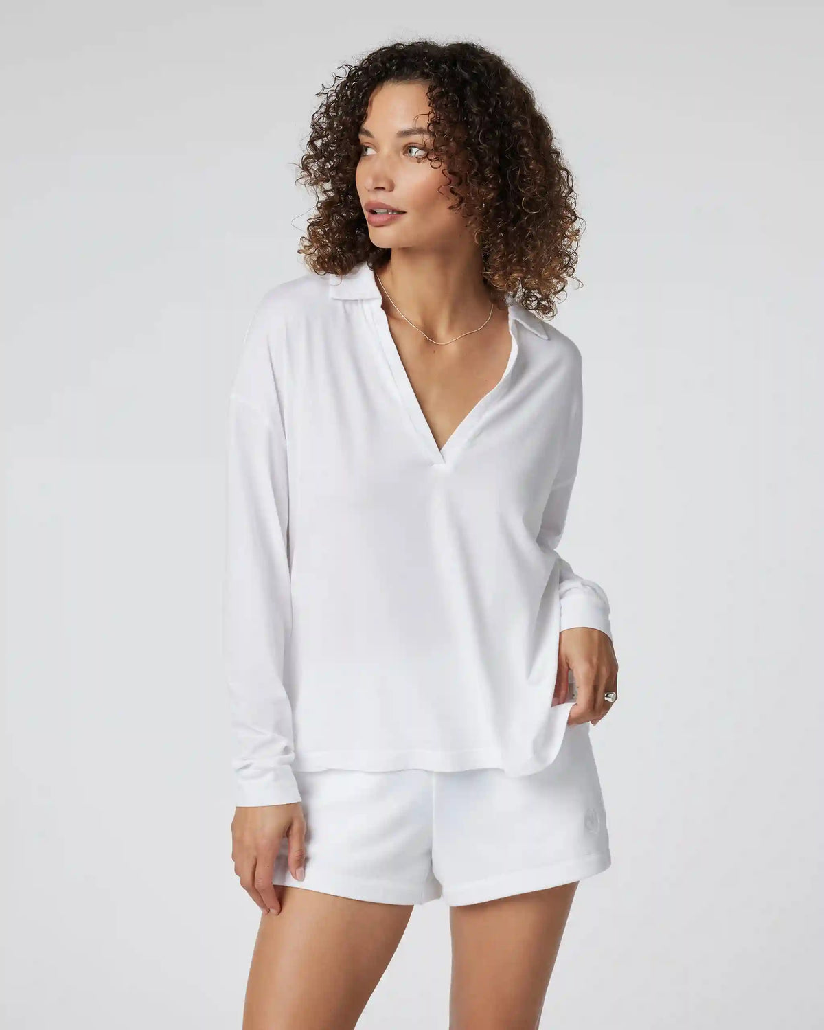 Long Sleeve Sutton Relaxed Polo | White