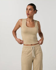 Halo Essential Scoop Tank | Khaki Heather