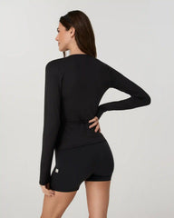 Long Sleeve Halo Wrap Top | Solid Black