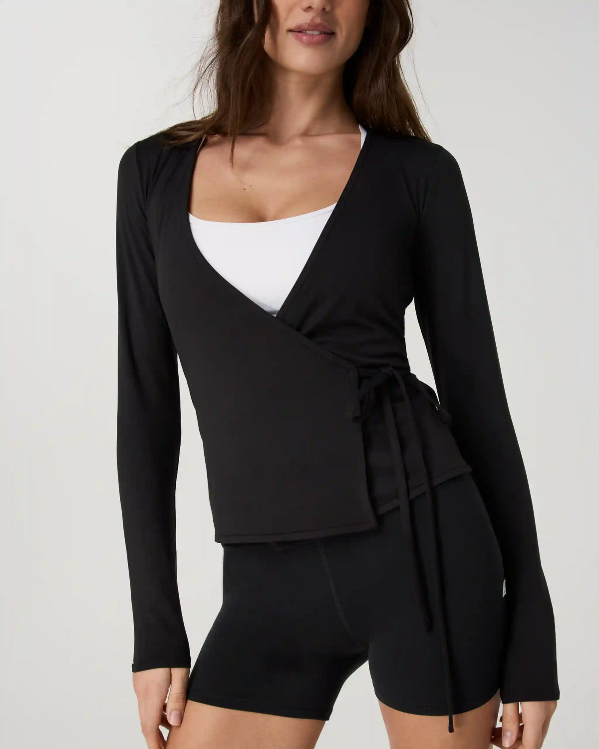 Long Sleeve Halo Wrap Top | Solid Black