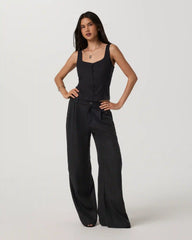 Trestles Twill Button Front Top | Black