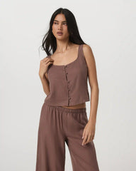 Trestles Twill Button Front Top | Sable