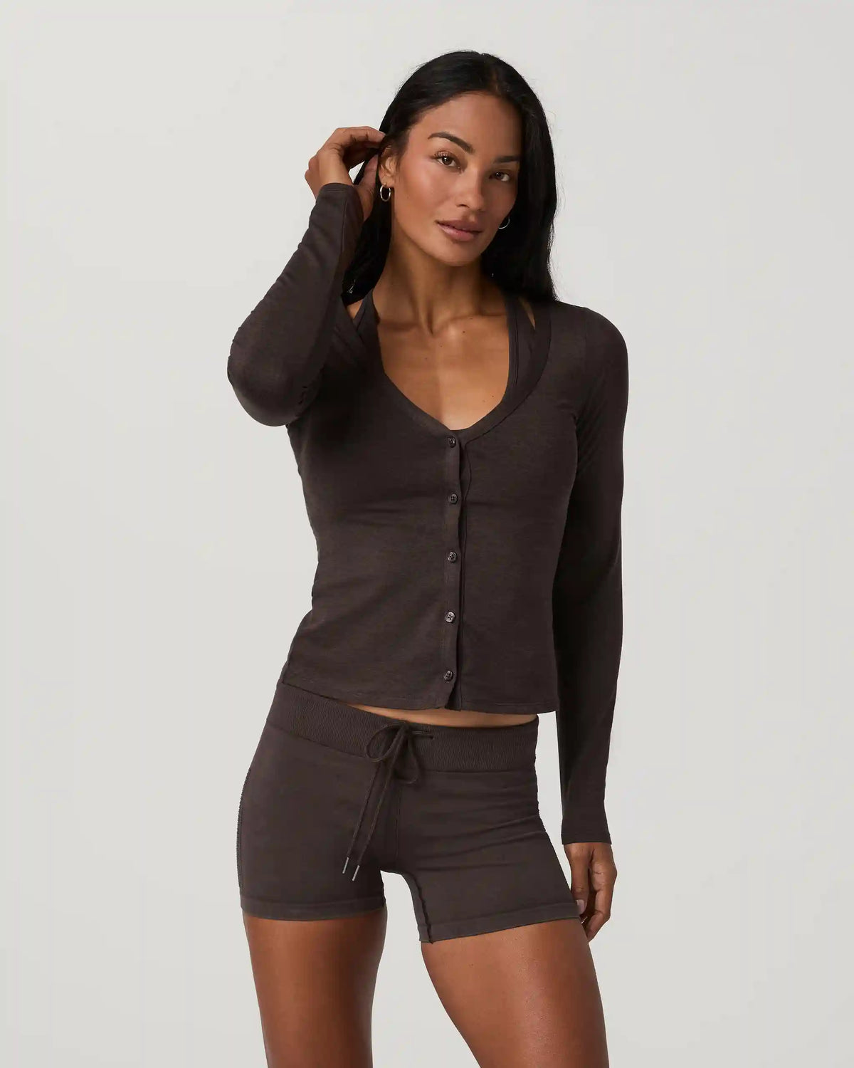 Long Sleeve Halo V-Neck Cardigan | Java Heather