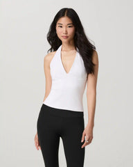 Everyday Cotton Stretch Plunge Halter | White