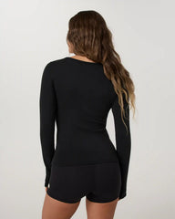 Long Sleeve Everyday Cotton Stretch Henley | Black