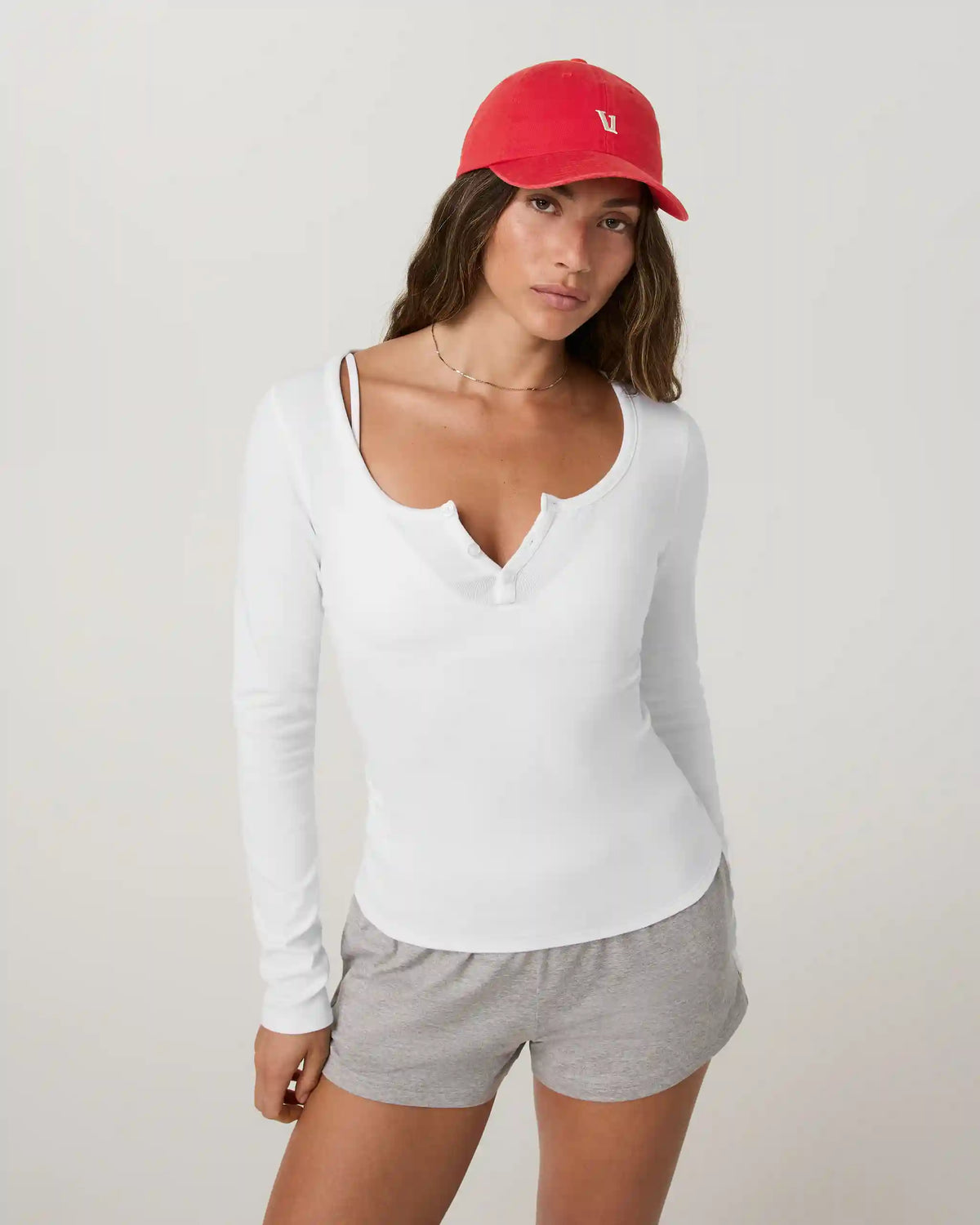 Long Sleeve Everyday Cotton Stretch Henley | White