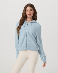 Émilie Full Zip Cashmere Rib Hoodie | Bluebell