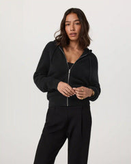 Émilie Full Zip Cashmere Rib Hoodie | Black