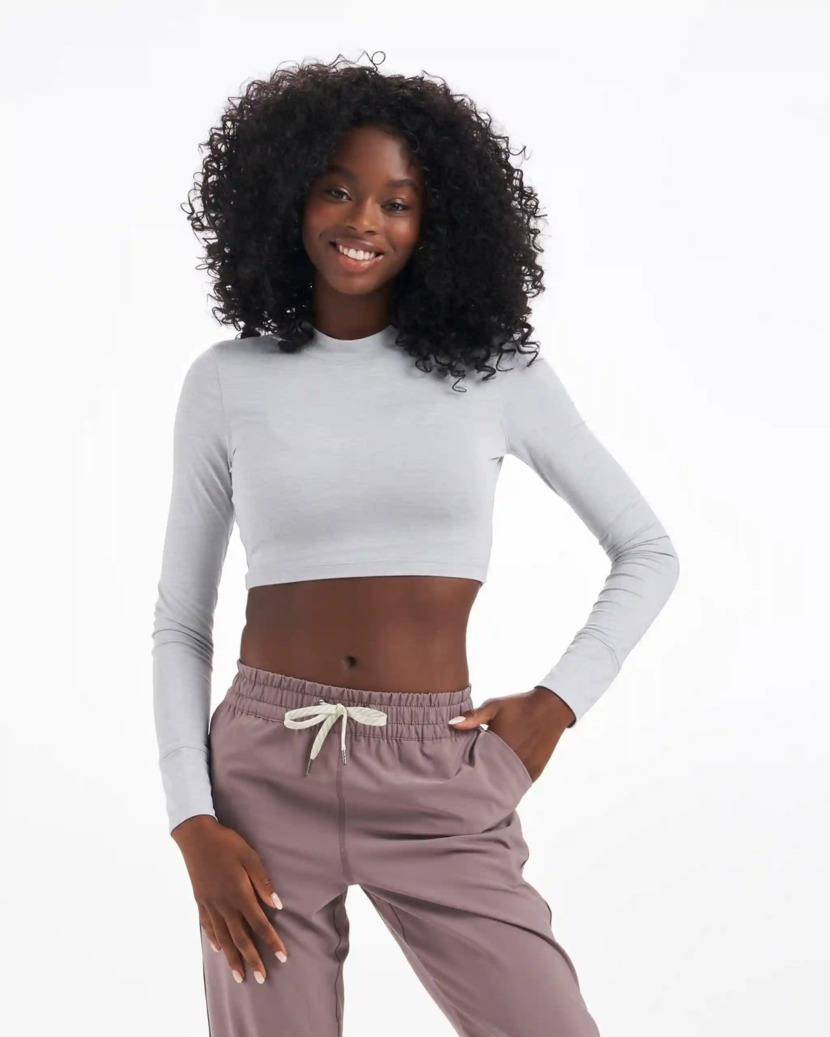 Long-Sleeve Lux Crop Tee | Platinum Heather