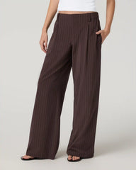 Villa Wideleg Trouser - Short | French Roast Pinstripe