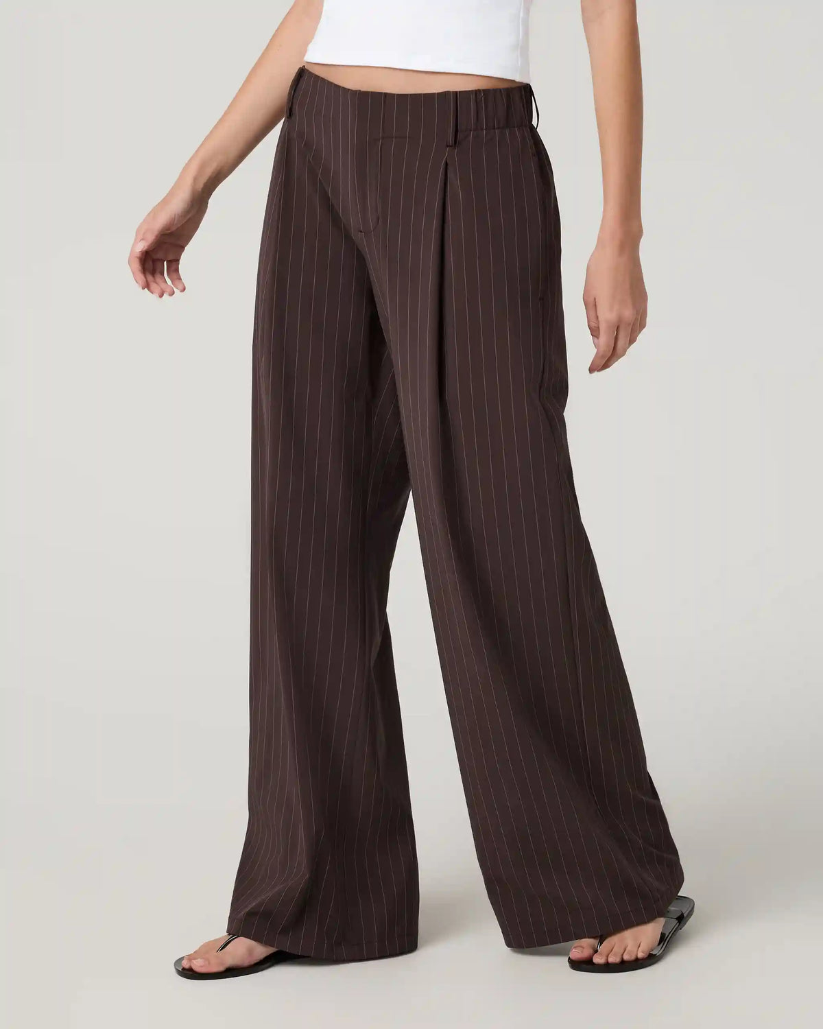 Villa Wideleg Trouser - Long | French Roast Pinstripe