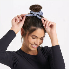 Tie Scrunchy | Pale Blue Shibori Grid
